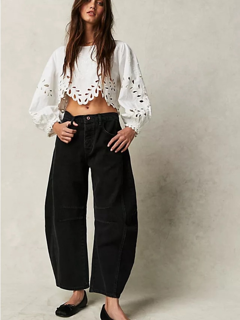 Free People Black Wide-Leg Boyfriend Jeans